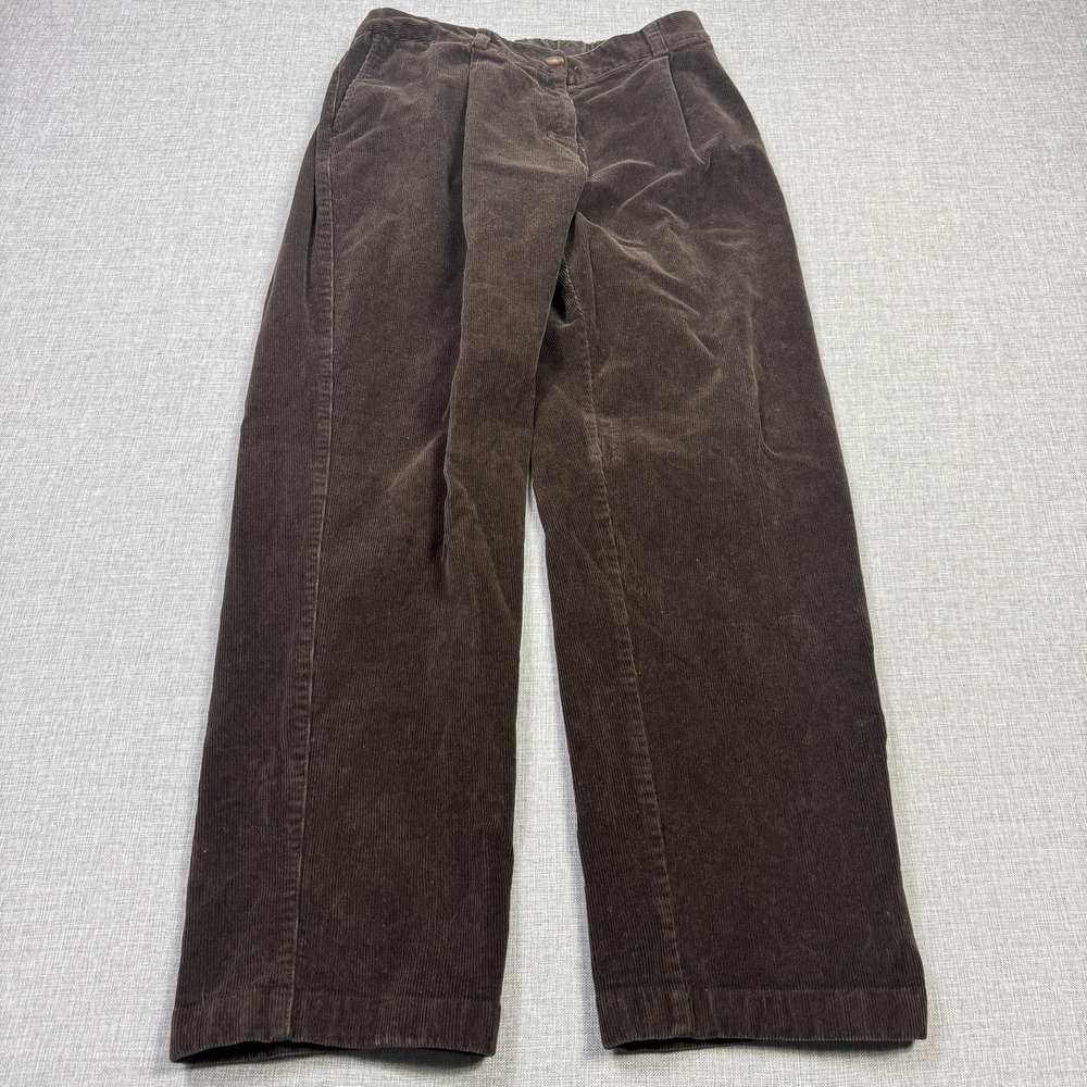 L.L. Bean Pants Womens 8 Petites Brown Corduroy Dress Pants Pleated Straight